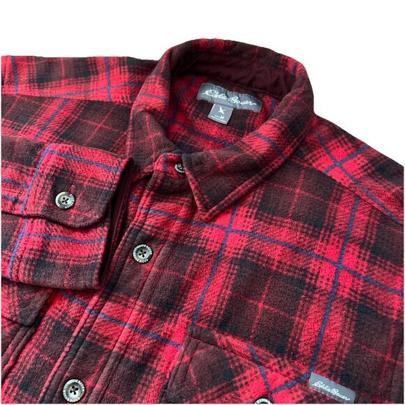 Eddie Bauer Men’s M Buffalo Plaid Fleece Flannel Long Sleeve Button Down Shirt - Picture 1 of 6